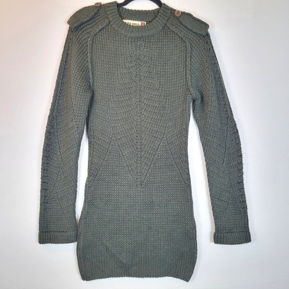 Zara Surplus Womens Chunky Knit Military Amulet Sweater Dress Size Medium Green